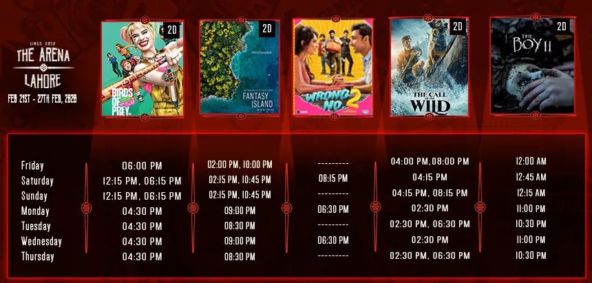 arena_cinema's tweet photo. The Arena Cinemas Showtimes | 21st Feb - 27th Feb 2020 | Islamabad | Lahore | Karachi
#TheArenaMovement #TheArenaIslamabad #TheArenaLahore #TheArenaKarachi https://t.co/rfHFSYrGwY