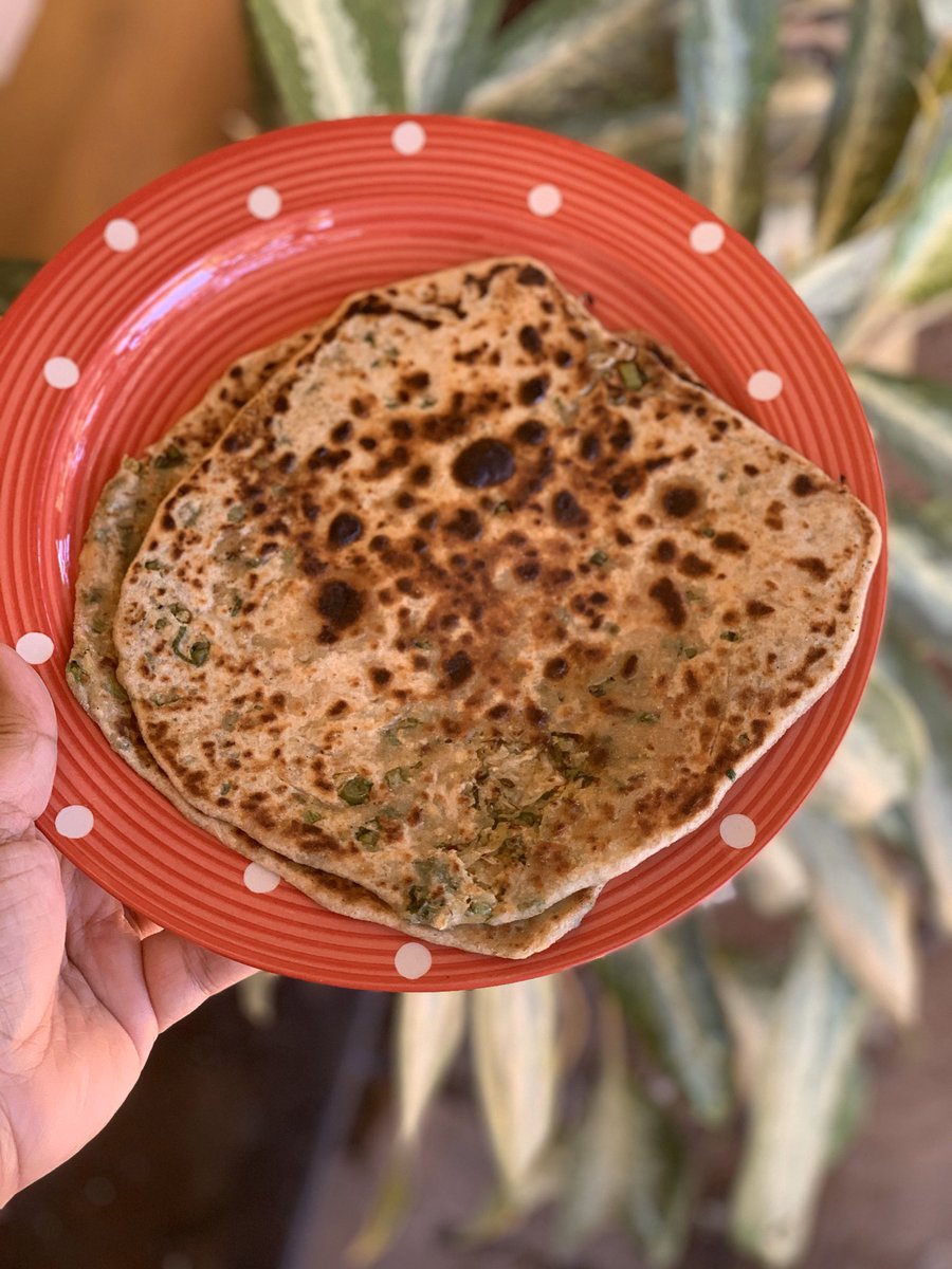 Mooli paranthas with its leaves stuffed to the brim. Also people DO NOT COOK the mooli. This will be followed by adrak chai.  @sushmitas thinking of you ;) cc  @kavitharao