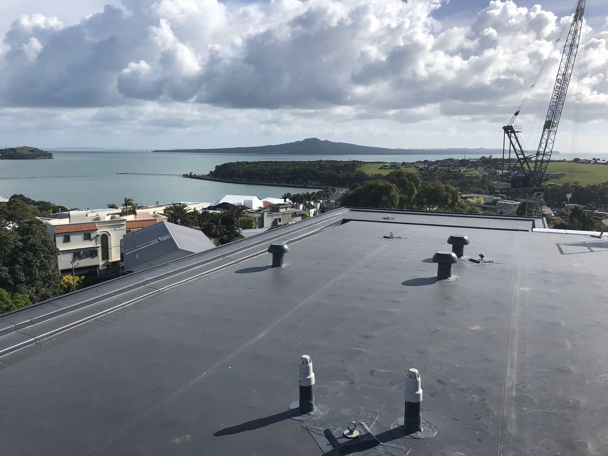 Sika_NZ's tweet photo. #Sika2020. Beautiful view from the top of the induction welded (no flame) Sika Sarnafil roof installed on the new Ted Manson Foundation new apartment project in Orakei Auckland roof by Watertight. Photo by Mike O’Brien, National Specification Manager – Key Projects https://t.co/PcXNXaDFqf