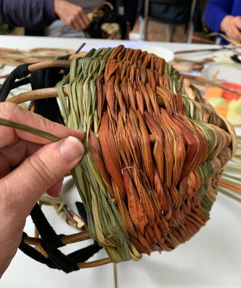 I'm in my happy place!...weaving with willow, red hot pokers, and strappy greens...building #MaterialKnowledge with plants, rain, humidity and seasonal know-how @  #PlantCottage #MelbourneBotanicGardens #basketmaking workshop.