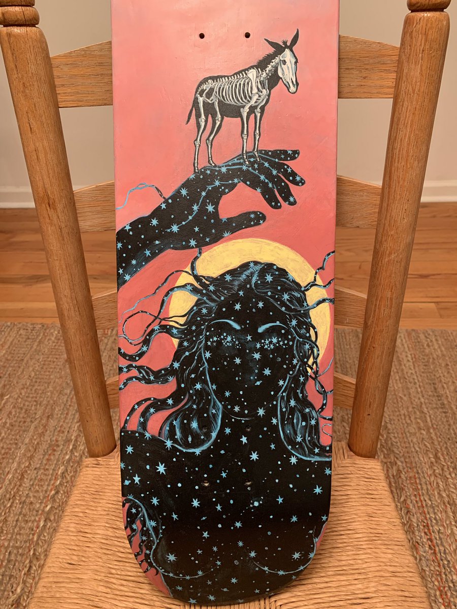 DPgosinski's tweet photo. ‘Deadass on God’ 2, acrylic on a used skate deck. For sale, dm for inquiries #painting #ArtistOnTwitter #artwork #illustration #skateboarding #nyc https://t.co/LJ4rC8Qa9q