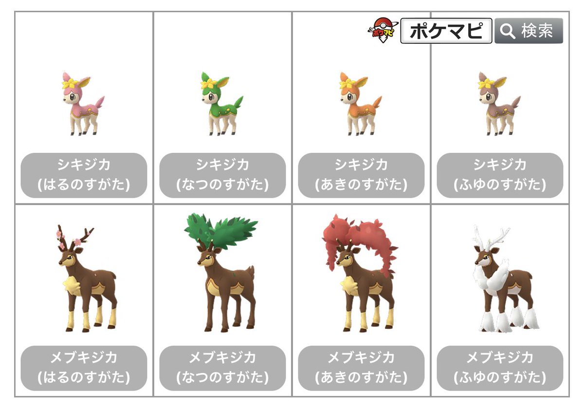 ポケモンgo攻略情報 ポケマピ 補足 シキジカ と メブキジカ の画像データは 既に解析情報により追加が確認されています 年1月24日 T Co Upbxe2ltu2 Twitter