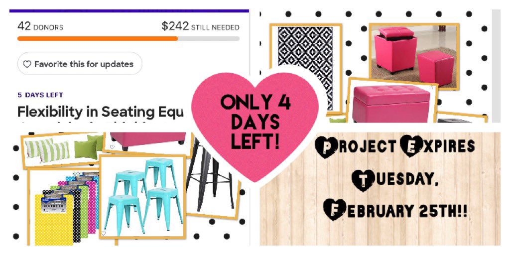 MrsP_is_online's tweet photo. H❤️ Help me launch my 🚀 on this @DonorsChoose #flexibleseating project!
E❤️ Each donation supports @KRocksPage
L❤️ Lots of L❤️O❤️V❤️E so far!
P❤️ Please #RT or donate!
#SONICKindnessweek
#support_a_teach
#clearthelists #BeKind
LINK👉👉👉https://t.co/WhLUqAmJdX https://t.co/dC3X22EqJc