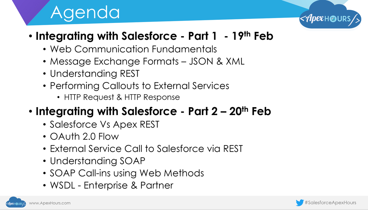 Thank you #Ohana for joining the #Integration session (Day 2), recording &amp; ppt will soon be uploaded on Apex Hours website, there are a lot of topics when it comes to Integration, we just scratched the surface &amp; learned about various APIs #Salesforce provides.