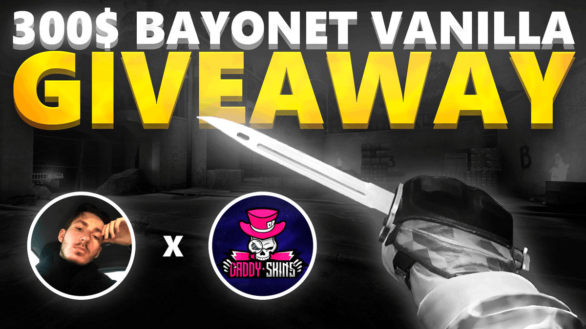 ErycTriceps's tweet image. CSGO Bayonet Vanilla Giveaway ($300+)

Follow these steps to join:

1. Like, Retweet the Tweet.
2. Follow @DaddyskinsCSGO &amp;amp; @ErycTriceps
 
3. Tag 2 friends.

The winner will be rolled in 5 days, good luck!

Giveaway provided by @DaddyskinsCSGO