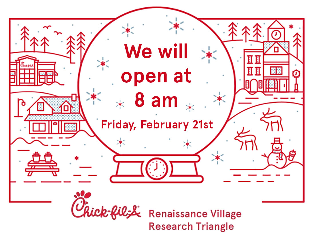 ResearchCFA's tweet image. We will open at 8 am this morning. We look forward to serving you!
#ChickfilAResearchTriangle #SnowDay #StaySafe #chickfila