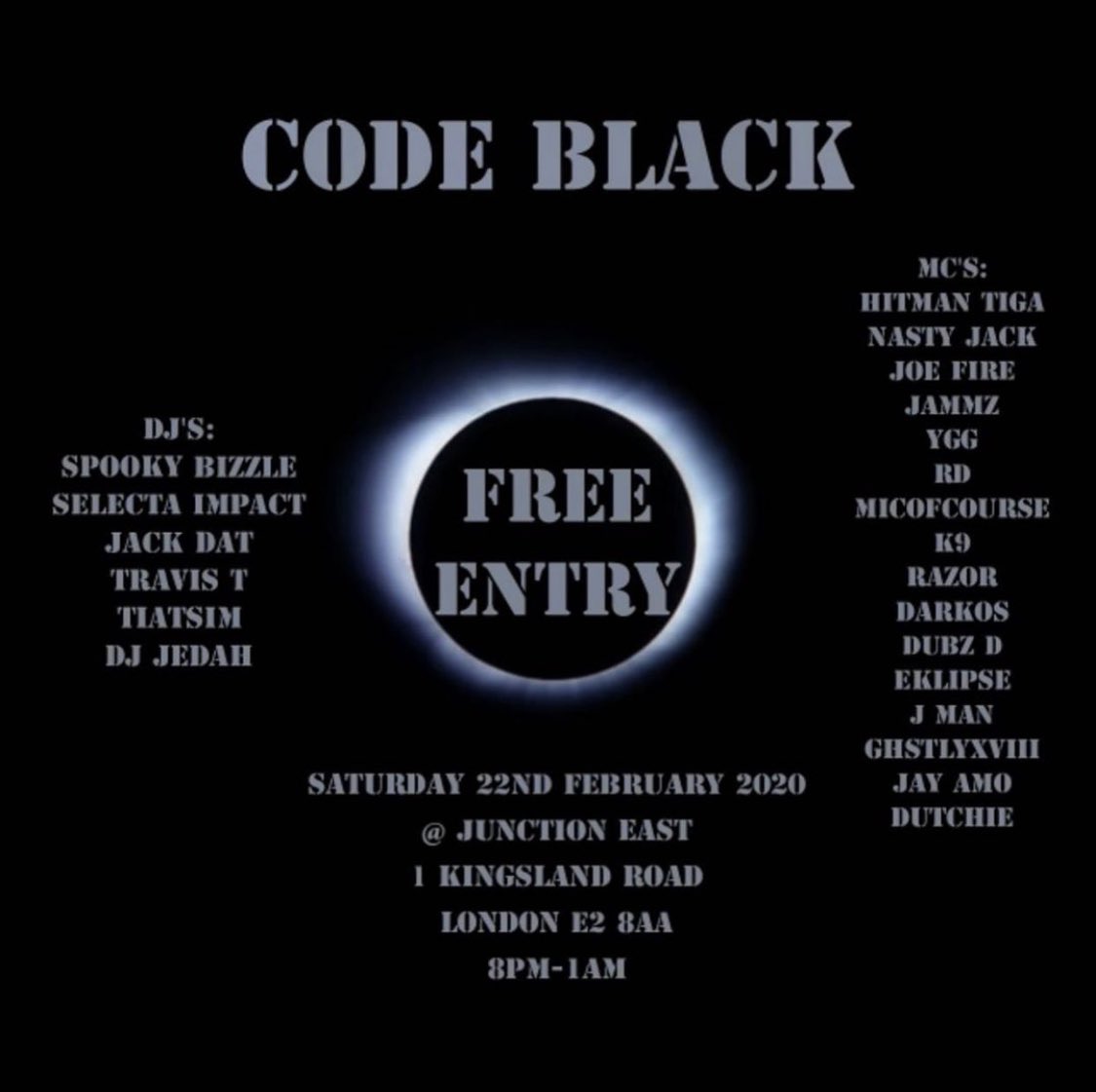 NastyjackPR's tweet image. Catch @NastyJack at the first @codeblackevents @ Junction East E2. MASSIVE Line Up. Not to be missed! Tomorrow Night! 

#Kweff #Juncrow #NJ #NastyJack #CodeBlack