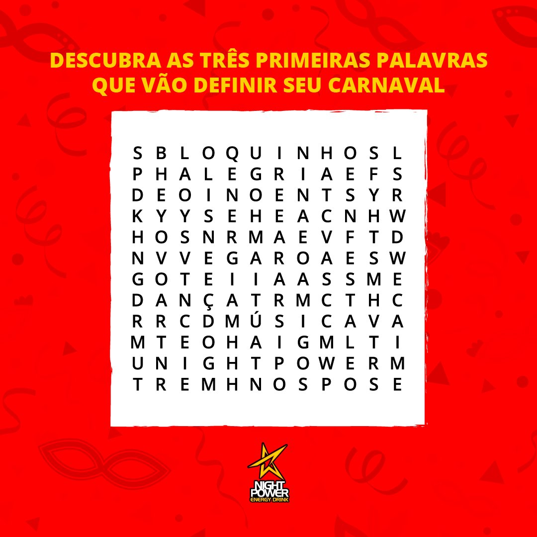 Sexta de Carnaval não é qualquer sexta! 🤩 Tá todo mundo ansioso para começar a festa que agita a cidade e deixa a galera com a energia lá em cima. 🎉 Descubra aqui o que vai ter de sobra no seu Carnaval e conta pra gente. 👇 Não pode faltar #NightPower nessa lista, né?!