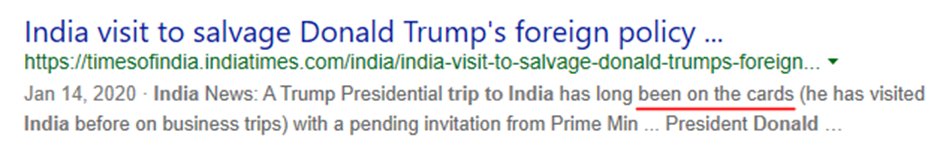 We have the watch again.Trump is heading to India. Odd choice of words, "its been on the cards..." (not in the cards).