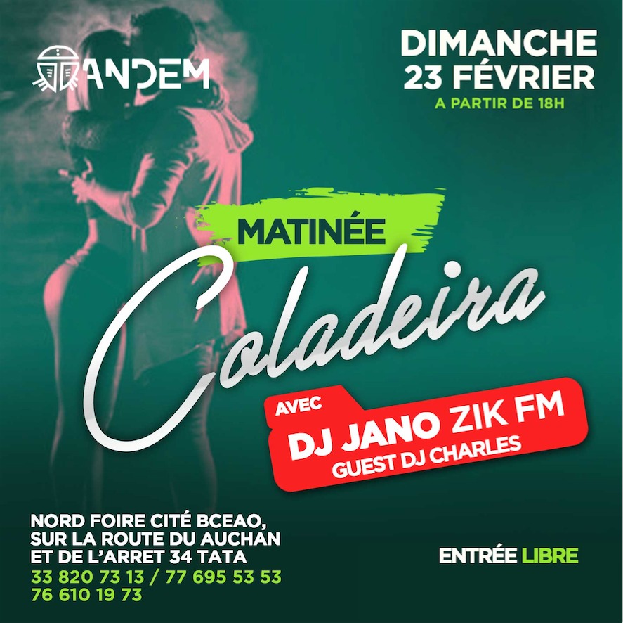 C'est vendredi et tout est 'presque' permis au Tandem. Menu à 10 000 frs 🍸🍹 Aux platines Dj Mixkiller Fredy Dia 🎧🎼 Dimanche matinée Coladeira comme à l'ancienne avec Dj Jano Diouf 🎼🎧