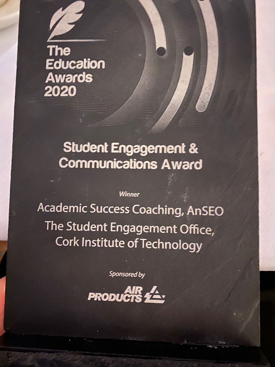Great night at #EducationAwardsIRL for @CIT_ie. Great to be part of AnSEO team nominated and winning award for Academic Success Coaching. @LouiseM15591364 @Marese_CIT @RoisinOGrady2 @lisamoran_ @wcarey @ClionaHatano @OSullivanLinda