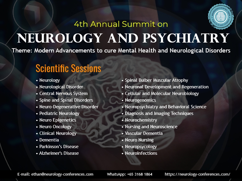 ethan_ejones's tweet photo. We cordially invite you to the "4th Annual Summit on Neurology and Psychiatry" which is going to be held in Singapore during 26-27 August 2020.
Call for Abstract... #neurology #psychiatry #speakers #scientific #sessions #poster #presentation #workshops #oral #sessions https://t.co/fCNA1Cw6bV