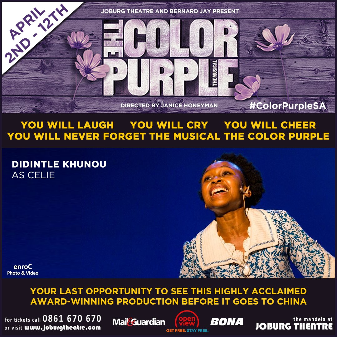 joburgtheatre's tweet photo. The strength of women who support each other is a force to be reckoned with. #ColorPurpleSA is a moving story of a young girl who overcomes all kinds of adversity and finds strength within herself and through the support of other women.
Book Now! https://t.co/wV7w1WBXu7 https://t.co/jI1OLwlG64