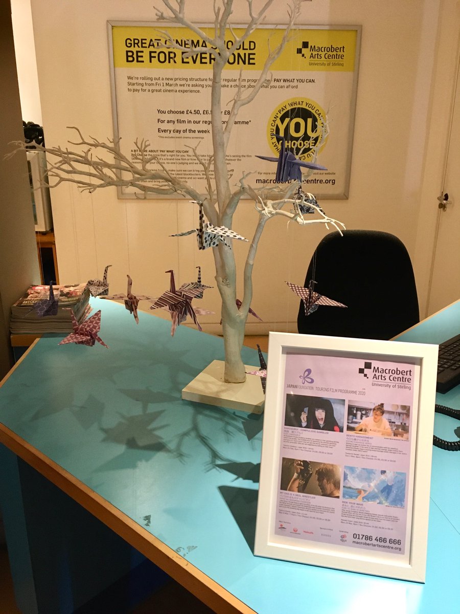 MacbobVic's tweet photo. Kelda has been busy again making @Macrobert look beautiful! Have you seen our Japanese cranes? You can try your hand making one while visiting the venue to see The Japan Foundation Film Programme! Running from Mon 24th Feb till Mon 23rd March 🇯🇵 @Japanfoundation https://t.co/Fz0mUwkt28