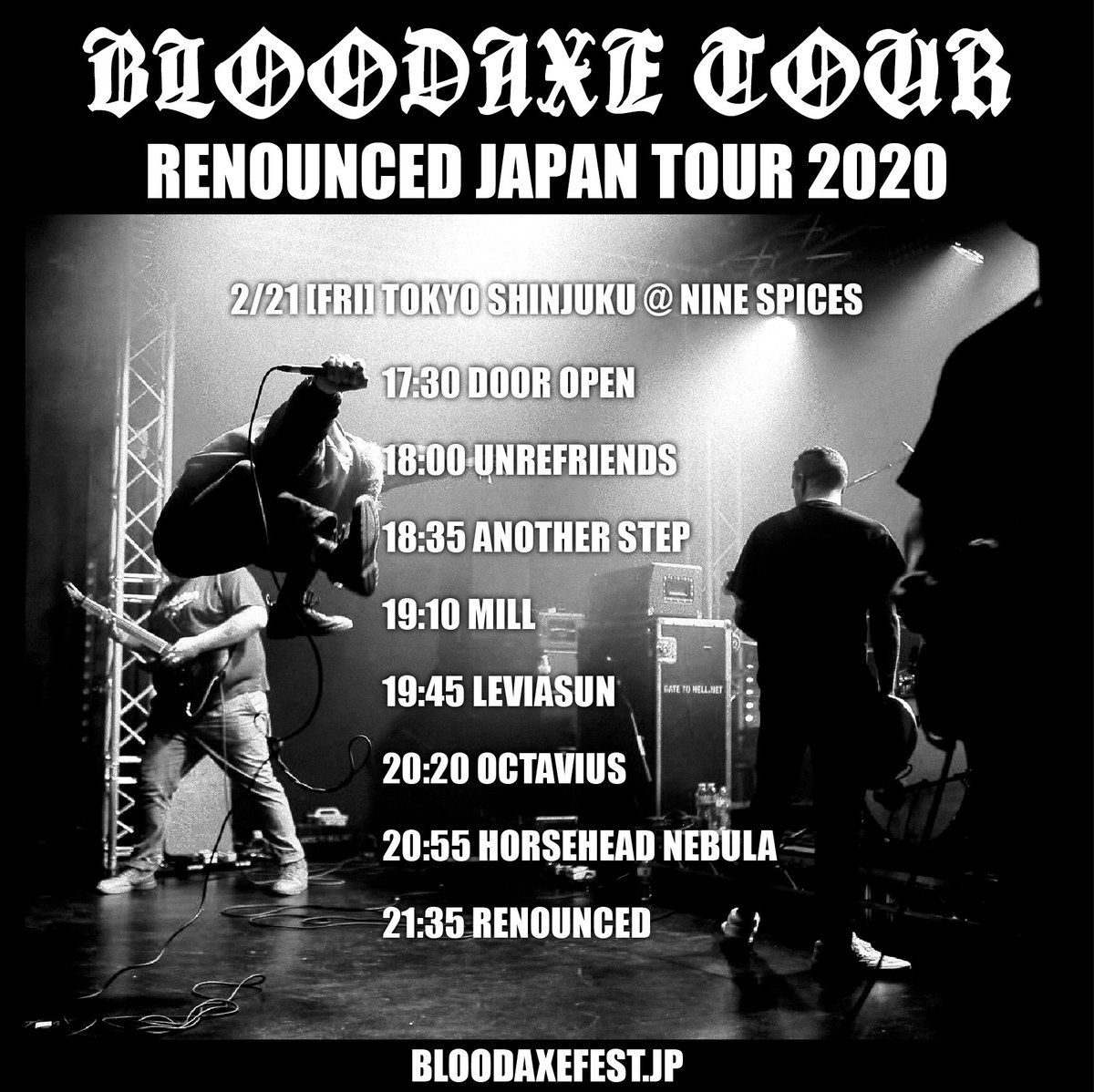 BloodaxeFest's tweet photo. 【本日TT】
@Renouncedhc GatesOfHopeless
🇯🇵Day.1 東京/新宿 @9spices
🆒なツアー限定マーチや定番系も豊富なラインナップ！当日券も販売します🎫
明日のプレイガイド販売は本日18時まで🕕 
https://t.co/CuKdCw4yl6 https://t.co/ImvkkLRcob