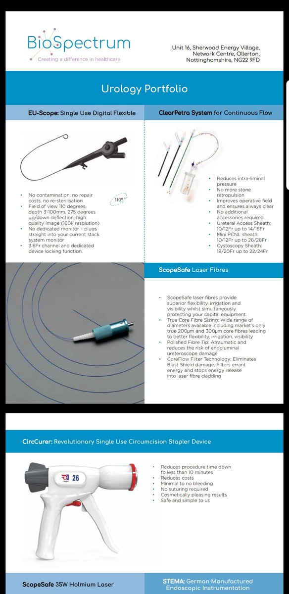 AdamMcQuilkinBS's tweet photo. Contact @Bio_Spectrum for product information or any evaluation on a broad range of surgical products - #MiniPCNL
@JustineShi_js #ClearPetra
@Innovexmedical #EUScope
#ScopeSafe #laserfibres #CircCurer #STEMA #Endoscopy
@ActeonUK #Piezotome #urology #consumables #TLift https://t.co/8wXMtD4PuC
