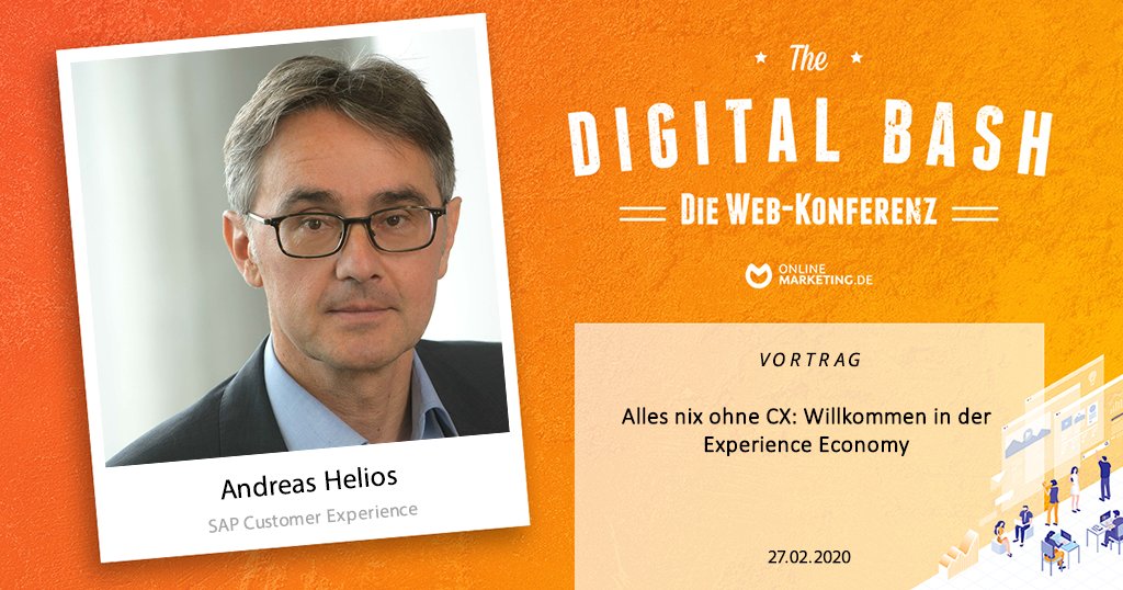 Den Anfang macht Andreas Helios, Head of MEE Marketing bei <a href="/SAPdach/">SAP D-A-CH</a> mit dem Vortrag:
Alles nix ohne CX: Willkommen in der Experience Economy

Du willst dabei sein? Dann melde dich hier an:
digitalbash.de/b2b-marketing/…