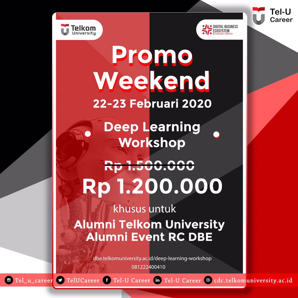 TelUCareer's tweet image. [DEEP LEARNING WORKSHOP]
Deep Learning Workshop by Telkom University provides the right way to understand the fundamental concept of deep learning and how to build the deep learning model step by step.

More info : dbe.telkomuniversity.ac.id/deep-learning-…

#deeplearningworkshop #workshop