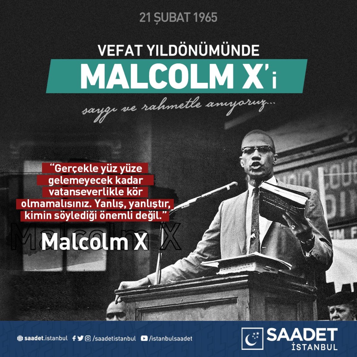 ❝ Eğer bir şeyi istiyorsan, biraz gürültü yapsan iyi olur. ❞

Malcolm X'i Rahmetle Anıyoruz.