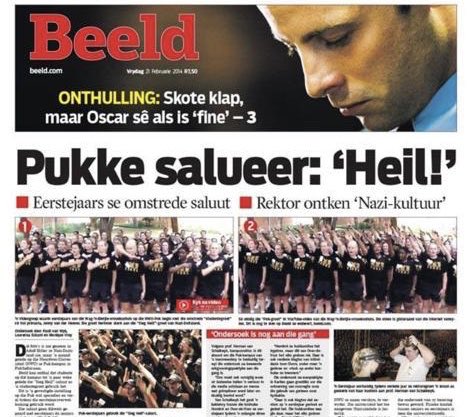 AdriaanBasson's tweet photo. Let me tell you a story about Afrikaners, white power and kansvatters. Events of this week took me back 6 years when I was the editor of Beeld. Today, exactly 6 years ago, we exposed the Nazi salute being used by students at the Potchefstroom campus of NWU. https://t.co/NUxPomXqyt
