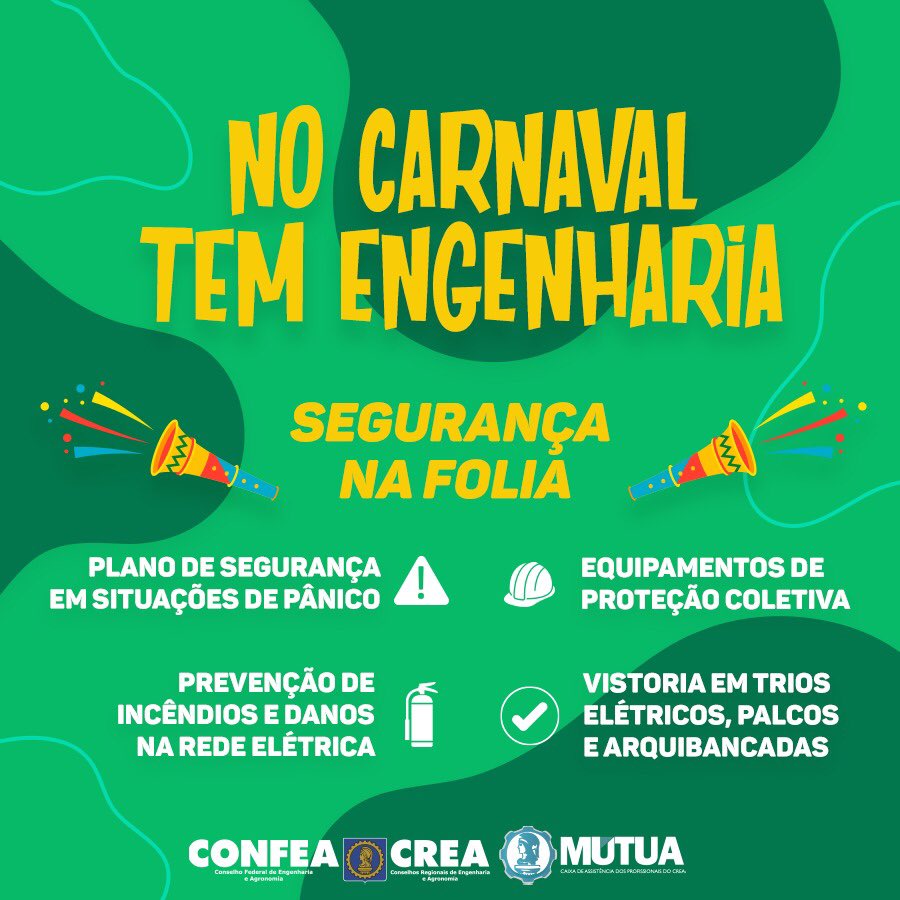 RN_CREA's tweet photo. Os nossos profissionais atuam na vistoria, fiscalização e prevenção de acidentes, liberam o funcionamento das estruturas onde ocorrem as festas, avaliam as falhas mecânicas, verificam os extintores de incêndio, tudo para termos um carnaval cada vez mais seguro. # Confea #crearn https://t.co/i3M8qeuvQG