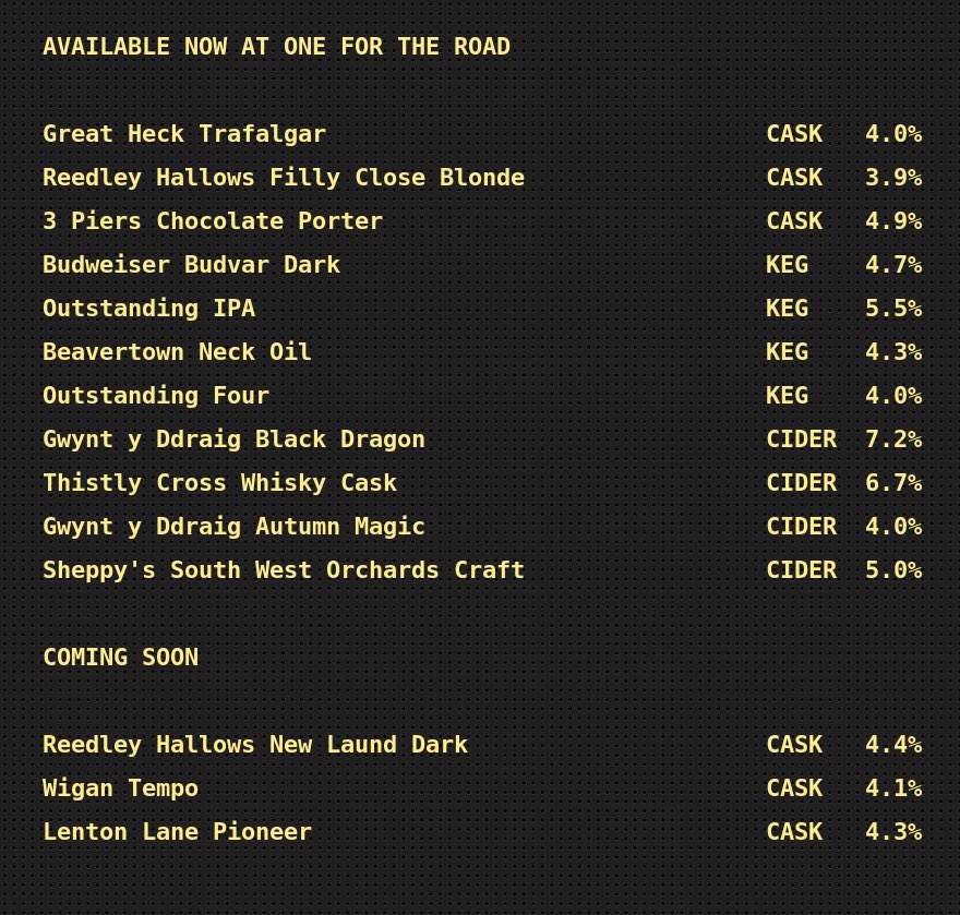 Todays #beer #EarlyBird £2.50 select #Pints til 12 #CiderFriday #Bolton Beer Board: goo.gl/tJzTts @GreatHeckBrew @ReedleyBrew @3piersbrewery @BudvarUK @Outstandingbeer @BeavertownBeer @Gwyntyddraig @ThistlyCross @SheppysCider @BoltonCAMRA @BoltonMarkets #RealAleFinde