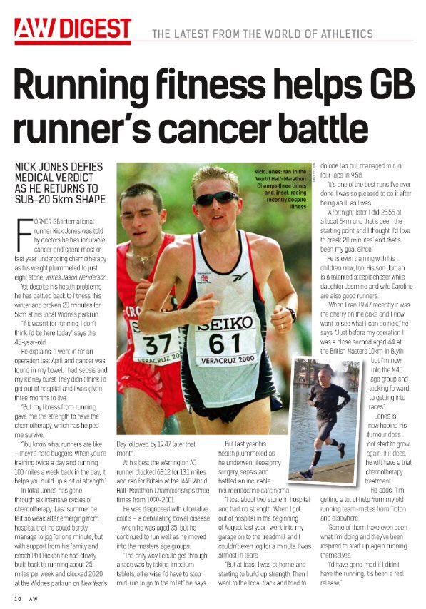 Lovely article <a href="/Nj02run/">Nick jones</a> in <a href="/AthleticsWeekly/">AW</a> by <a href="/Jason_AW/">Jason Henderson</a> 

Keep battling Nick 💪🏽 You’ve got this #defytheodds #neuroendocrine