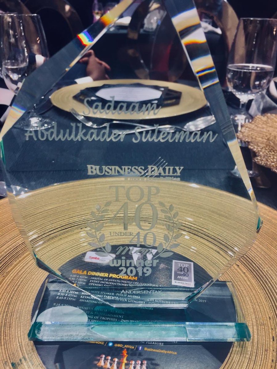 DragonFly_EA's tweet photo. A big congratulations to @saddam_suleiman who was awarded last night at the #top40mengala hosted by @nationmediagroup at @simbacorpke .
He dedicates this award to his lovely mother who graced the event with him.
#top40underfortymen #nationmediagroup #businessdaily #simbacorp https://t.co/7K6wDW2pFm