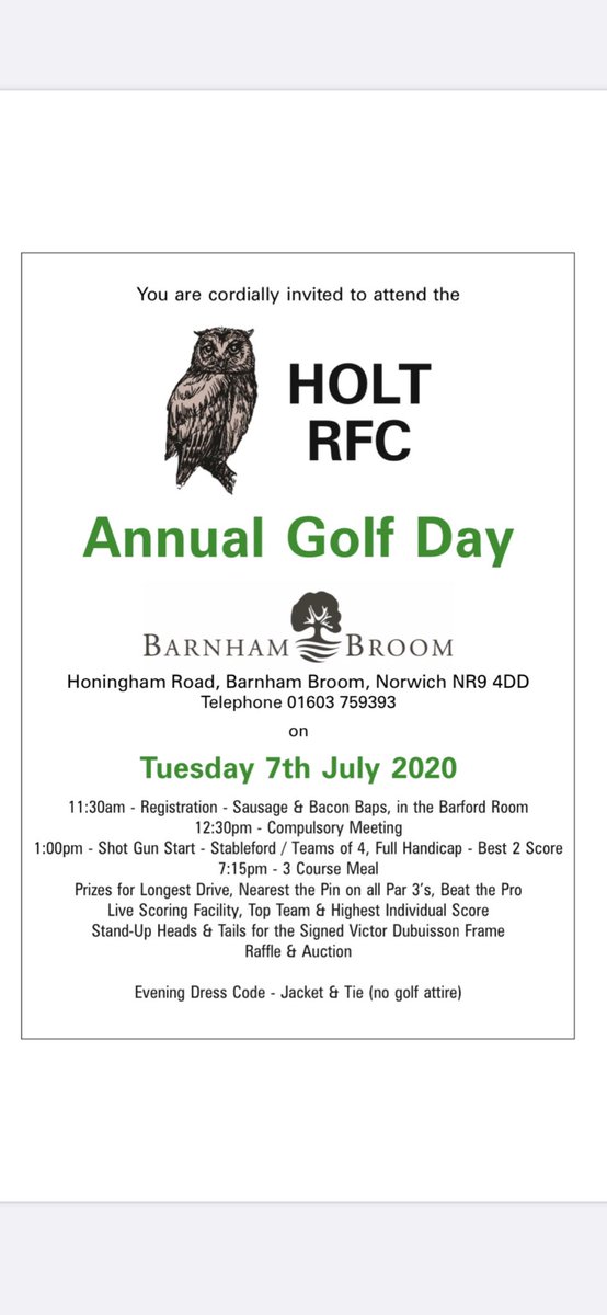Did you used to play rugby, but now enjoy playing golf ? Then come &amp; join us and play in Norfolk’s biggest “rugby club” golf day at <a href="/barnhambroom/">Barnham Broom</a> in July. DM for more information / to enter a team ... <a href="/GDScore/">GDScore</a> <a href="/BroomGolf/">Barnham Broom Golf</a> <a href="/HoltRFC/">Holt RFC</a> <a href="/NorfolkRFU/">Norfolk RFU</a> <a href="/NorfolkRugbyRef/">NorfolkRugbyRefs</a> <a href="/GreshamsSport/">Gresham's Sport</a>