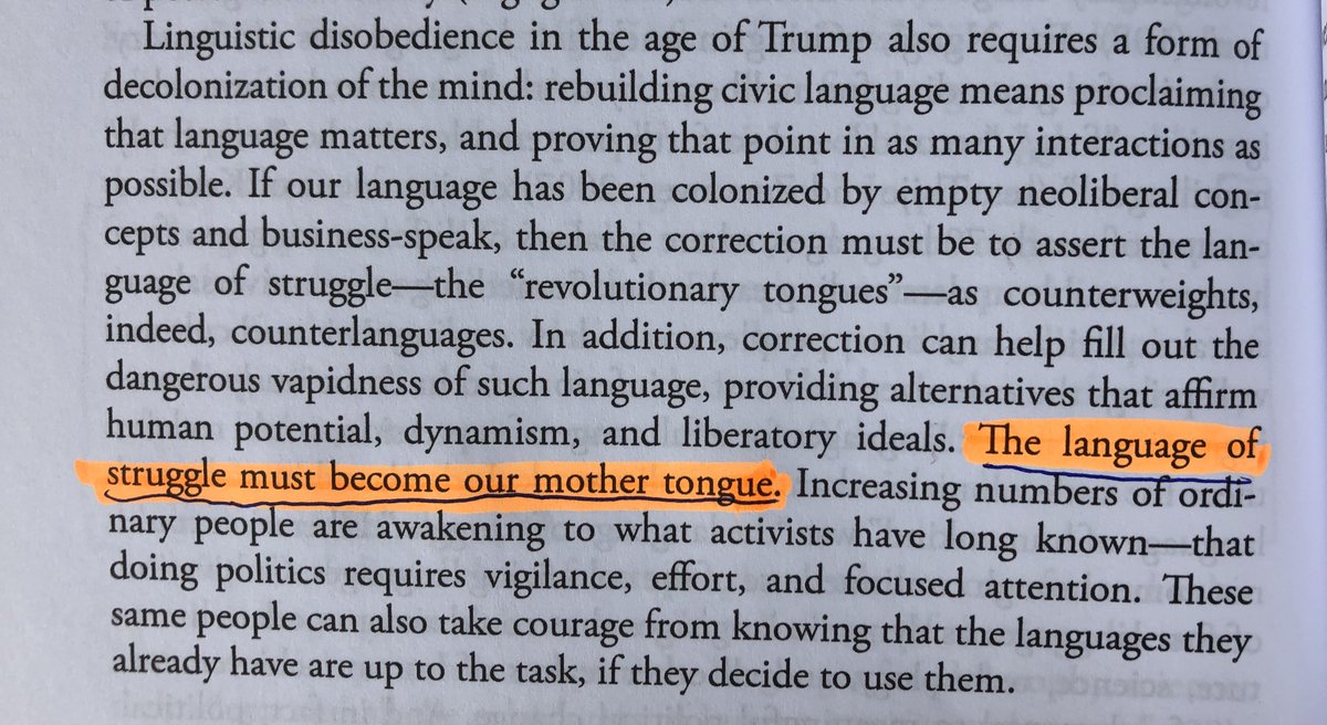 Decolonization 4 linguistic justice needs politicized language. Let’s interrupt & correct depoliticized speech & make politicized language our mother tongue in preparation 4 the upcoming Int’l decade of Indigenous languages (2022–32) [quote from Linguistic Disobedience] /fin/