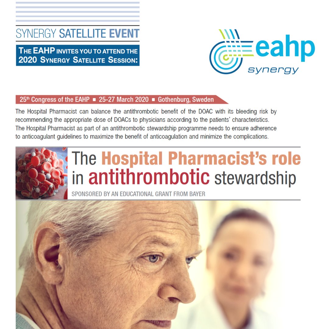 EAHPofficial's tweet photo. During the #EAHP2020 🇸🇪 is taking place the #EAHPSynergy Satellite Event: The Hospital Pharmacist’s role in antithrombotic stewardship. 🧬💉#anticoagulation 👉More info: https://t.co/JSkbWKjAaJ’s-role-antithrombotic-stewardship https://t.co/DDORs2jIXL