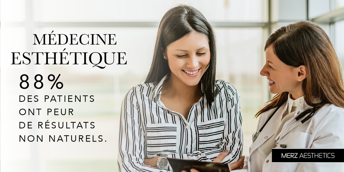 Merz_France's tweet photo. #LeSaviezVous ? En médecine esthétique, 88% des #patients ont peur de résultats non naturels.
Source : Global  Patients Survey Merz Aesthetics 2017 https://t.co/VfixLDrQkP