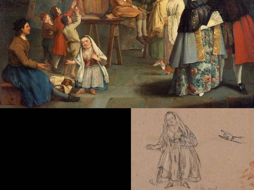Nel fondo di disegni di P. Longhi del Gabinetto disegni e stampe MUVE vi è anche questa curioso studio preliminare per uno dei personaggi de 'Il cavadenti' della Pinacoteca di Brera. Qui però la figura femminile è sganciata dal gesto delle corna, che ostenta nel dipinto #Venezia