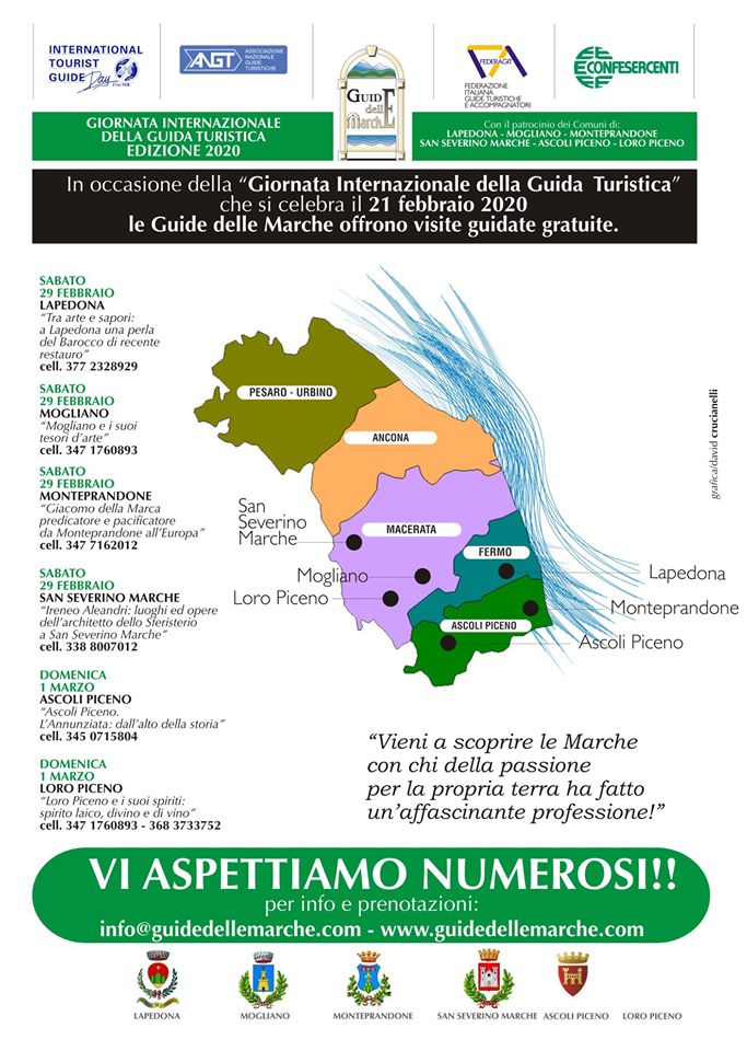 #21Febbraio è la  #GiornataInternazionaledellaGuidaTuristica . Le Guide delle #Marche offrono visite guidate gratuite, partecipate numerosi a questi incontri. #Lapedona #Monteprandone #Mogliano #LoroPiceno #AscoliPiceno #SanSeverinoMarche