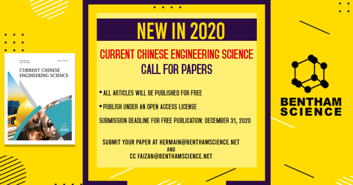 BenthamScienceP's tweet image. Publish your Medical Research for FREE | Current Chinese Engineering Science
For Details, Visit: bit.ly/2vPYkmk
#CallforPapers #freePublication #ChineseEngineering #BenthamScience #Newin2020 #ChemicalEngineering
@BenthamScienceP @ChineseChemSoc