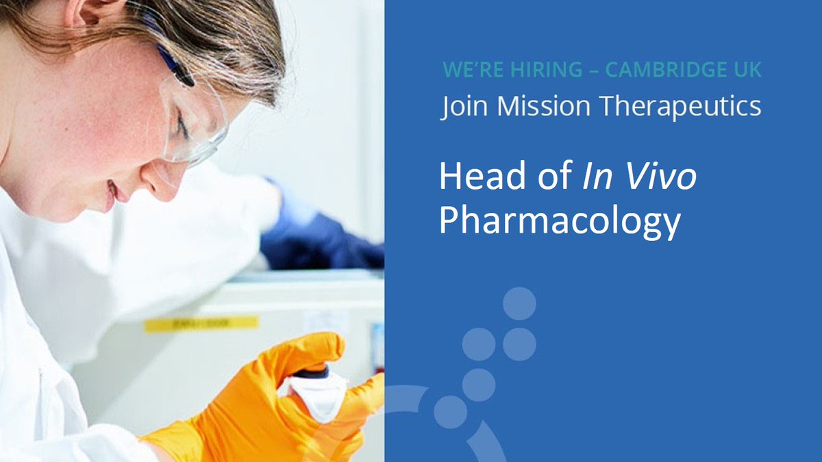 MISSIONTherapeu's tweet photo. We’re #recruiting for a Head of In Vivo Pharmacology. If you or someone you know are interested in joining our talented team in #Cambridge, we want to hear from you. For more information, please go to: https://t.co/mScJEQ5XLF #Cambridgejobs #Careers https://t.co/SgLyTMCQ83