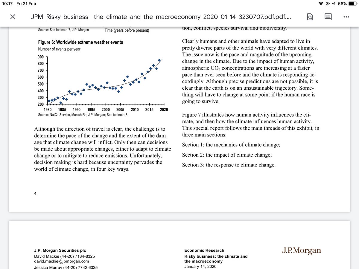 GreenRupertRead's tweet photo. Here’s a screenshot of the most astonishing &amp; distressing page from the private JP Morgan report that I have been able to help leak. “[It] is clear that the earth is on an unsustainable trajectory. Something will have to change at some point if the human race is going to survive” https://t.co/d5ho5IDrYk