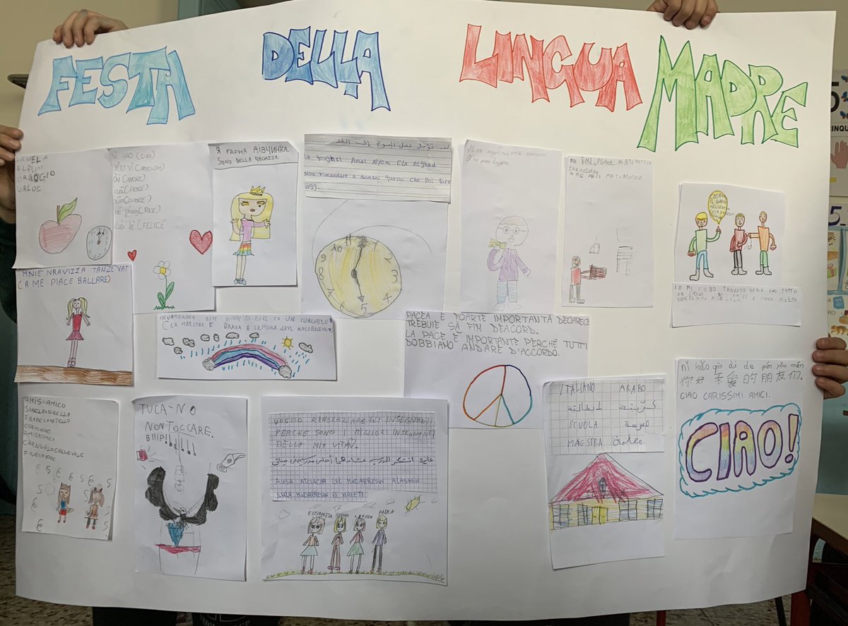 elisetta1979's tweet photo. *Una lingua diversa è una diversa visione della vita.* (Federico Fellini) 
Festa della Lingua Madre presso @IC_via_Dante - IIA primaria Dante https://t.co/RTOzEIVeyn