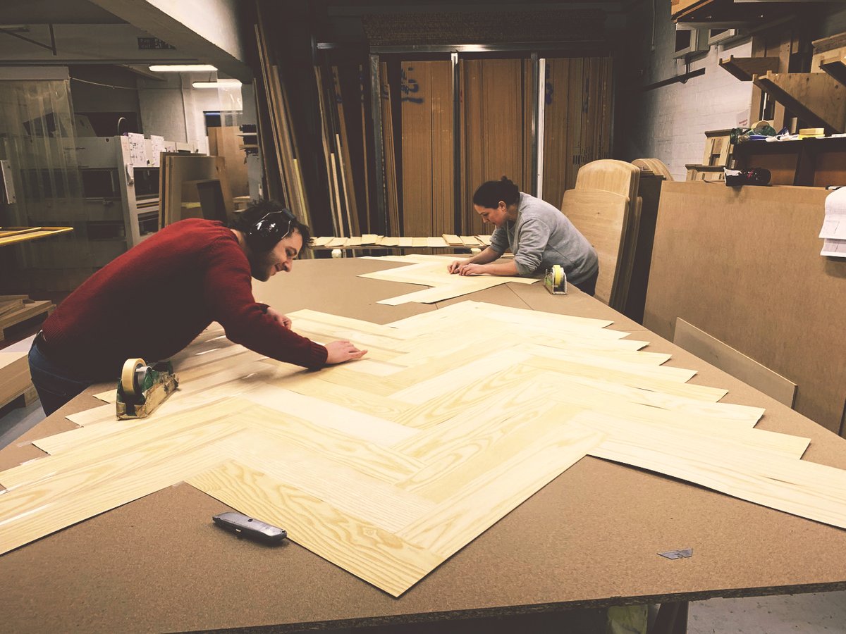 HuntersCL's tweet photo. OPUS Magnum working on a boardroom table with chevron veneer. Can't wait to see the finished product!
#huntersproject #furniture #product #interiordesign #workplacefurniture #office #officefurniture #officeinteriors #officedesign #design https://t.co/Il3G27MDWl