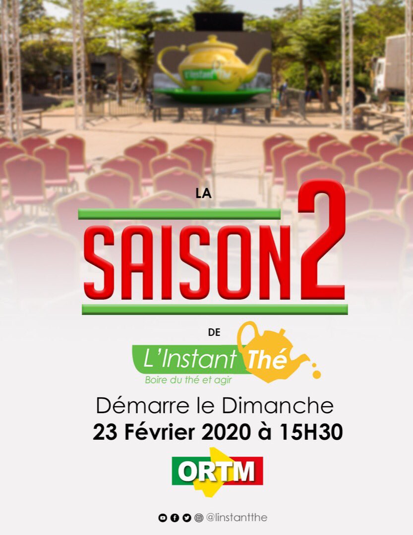 culturelles_org's tweet photo. 🚨 NE RATEZ PAS LE PREMIER ÉPISODE DE LA SAISON 2

HELLO la familleeeeeee😁

Nous avons l’immense plaisir de vous annoncer la première diffusion de la saison 2 de #LInstantThé ce dimanche 23 février à 15h30 sur l’#ORTM 🇲🇱 📺 

Partagez au maxxxxxxxx ✊🏽

Kouma ye dimanche yé ✌🏾 https://t.co/XOF1mF7rgt