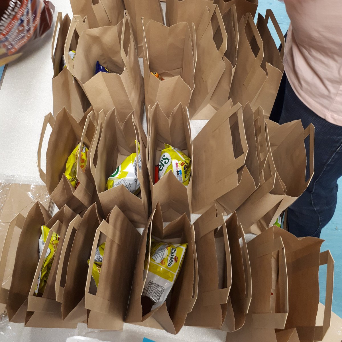 300 packed  lunches in production at Trallwyn Community Centre for flood victims and volunteers. Never seen a production line like it (and this is happening every morning at the moment)!