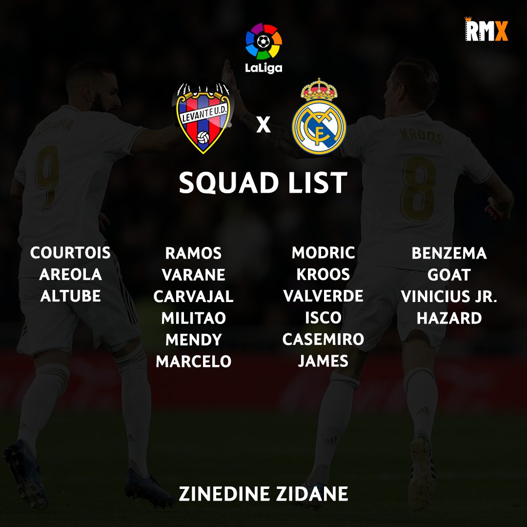 RealMadridXtra's tweet photo. Our 19-man squad to face Levante.
#LEVRM https://t.co/32EwyOyIyd