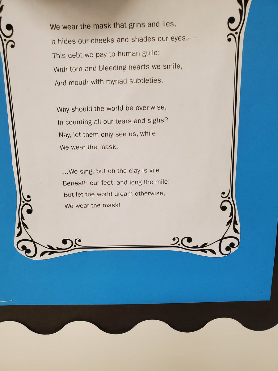 LawnaDKurtyka's tweet photo. We Wear The Mask self-representation activity in AVID 9! Students created these and presented to the class today! I love what they shared!! #wecreatetogether #wpsavid #avid4college #WeFlyTogether https://t.co/uZFWOT7P0J