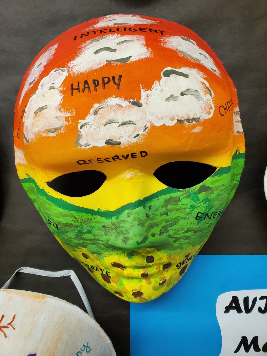 LawnaDKurtyka's tweet photo. We Wear The Mask self-representation activity in AVID 9! Students created these and presented to the class today! I love what they shared!! #wecreatetogether #wpsavid #avid4college #WeFlyTogether https://t.co/uZFWOT7P0J