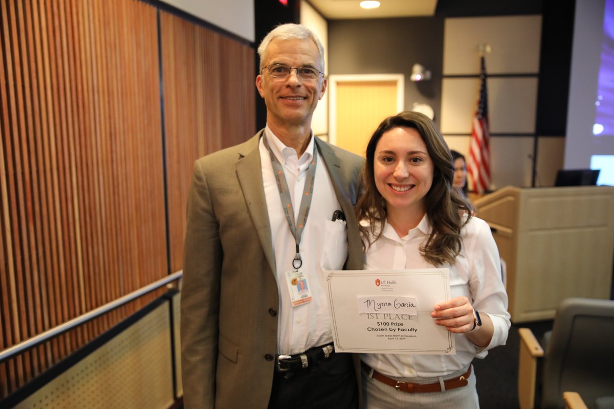 stxmstp's tweet photo. Congrats Myrna Garcia (STXMSTP, GS2)! Myrna has received a competitive travel award for #AAI2020 to present her findings on the effects of aging on the efficacy of cancer immunotherapy agents against melanoma. Myrna is pictured here (right) with mentor, Tyler Curiel.  #mdphd https://t.co/ggIXKqEwJ5