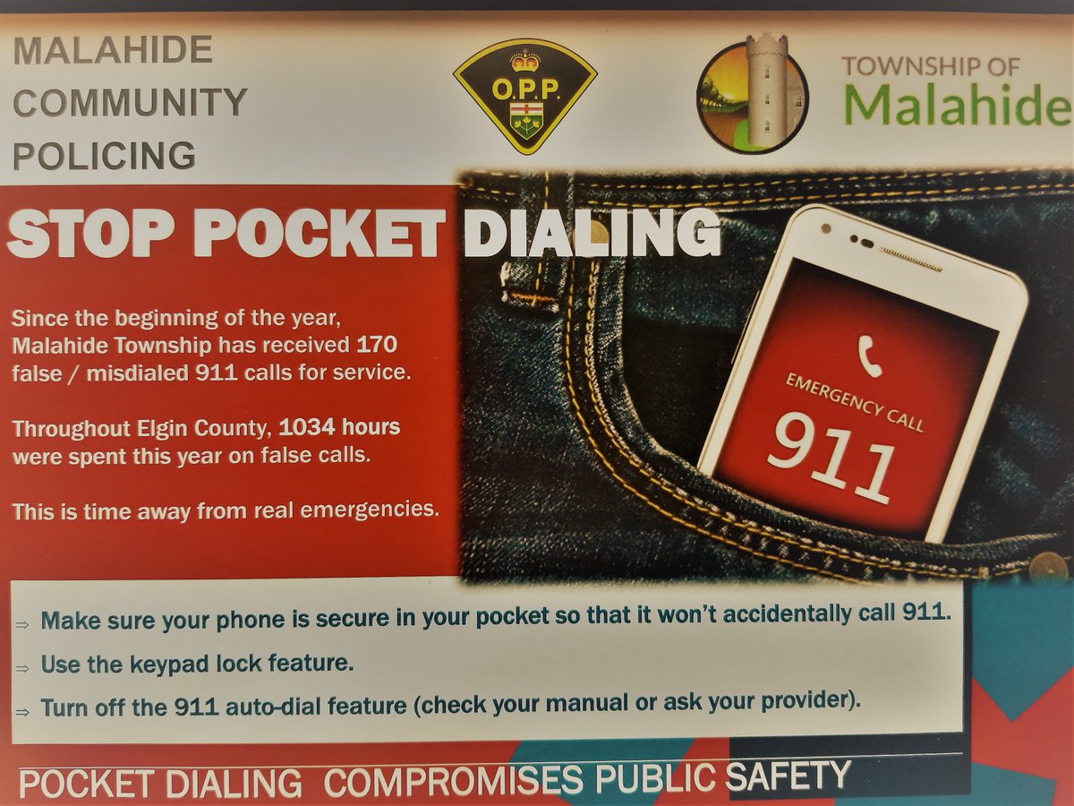 OPP_WR's tweet photo. Please do your part to stop #Pocketdialing. Remember to stay on the line! #ElginOPP #MalahideTownship #ElginCounty ^ac https://t.co/T66LHjrBbm