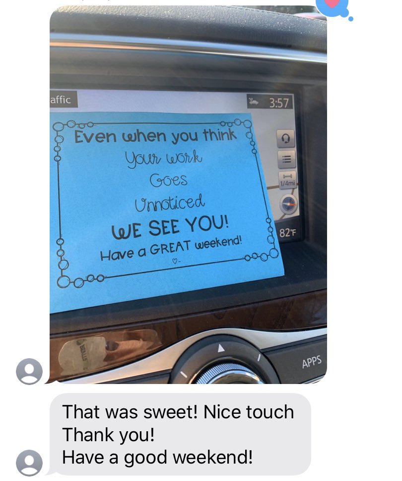 Ashleyd0713's tweet photo. Easy, simple, and FREE. Teachers loved the notes we left on their cars before the weekend! https://t.co/xGqTjBImL3