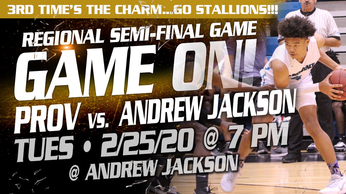 provschool's tweet photo. 3rd Times The Charm! Regional Semi-Final Game @ Andrew Jackson on Tuesday!  We are making it a BLACKOUT! Let's pack it!!! https://t.co/kkAyRIYGhW