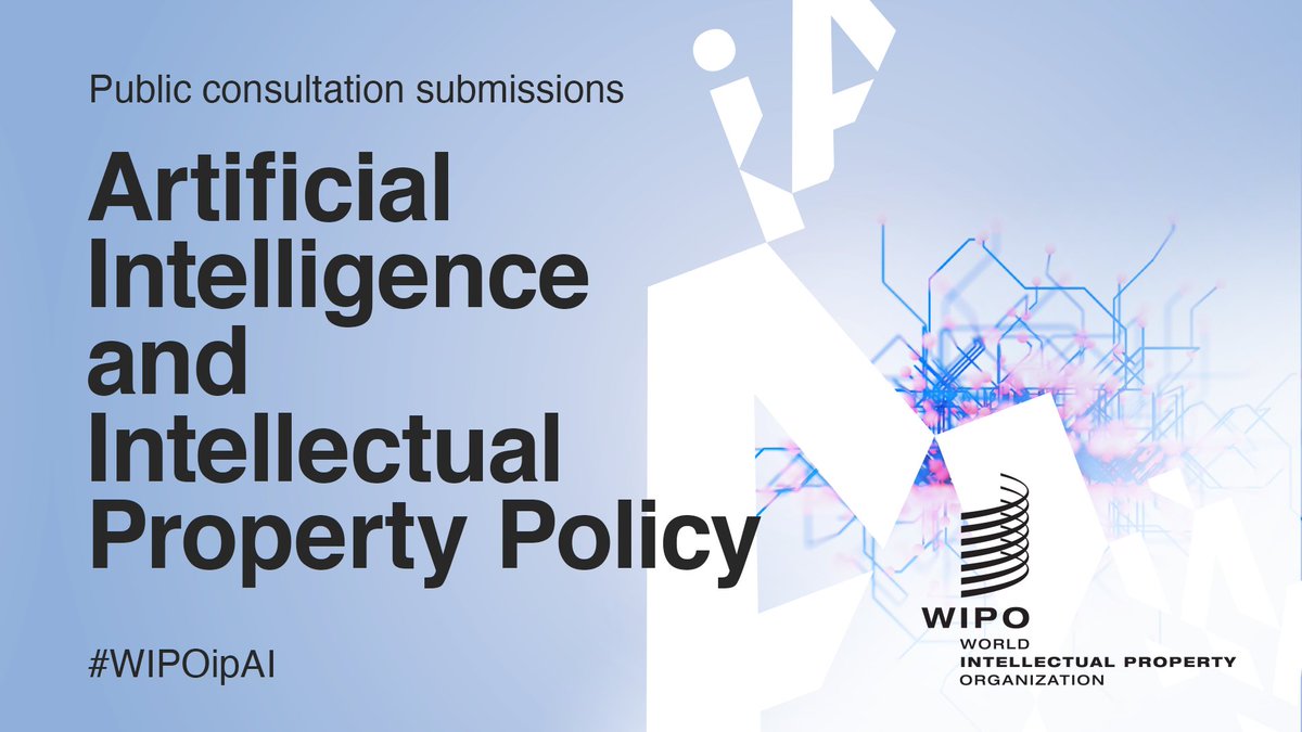 Artificial intelligence 🧠🤖 and intellectual property: What are the most pressing questions for policymakers?

WIPO's public consultation on #AI and IP policy received over 250 submissions: ow.ly/r8iW50ysArc. #WIPOipAI