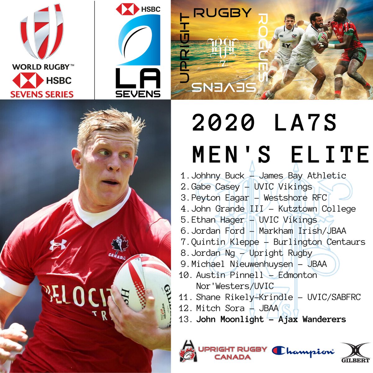 RoguesRugby7s's tweet photo. 📡BIG ROSTER ANNOUNCEMENT FOR UPCOMING MEN'S ELITE TOURNAMENT @LASevensRugby Many thanks to @championapparel @barbariansports and @GilbertCanada for their support #🌙💡#TRAINPREPAREPERFORM #LA7s2020 https://t.co/VdZqwazQFt
